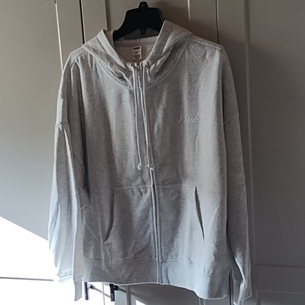 PINK Victoria's Secret Light Gray Zip-Up Hoodie